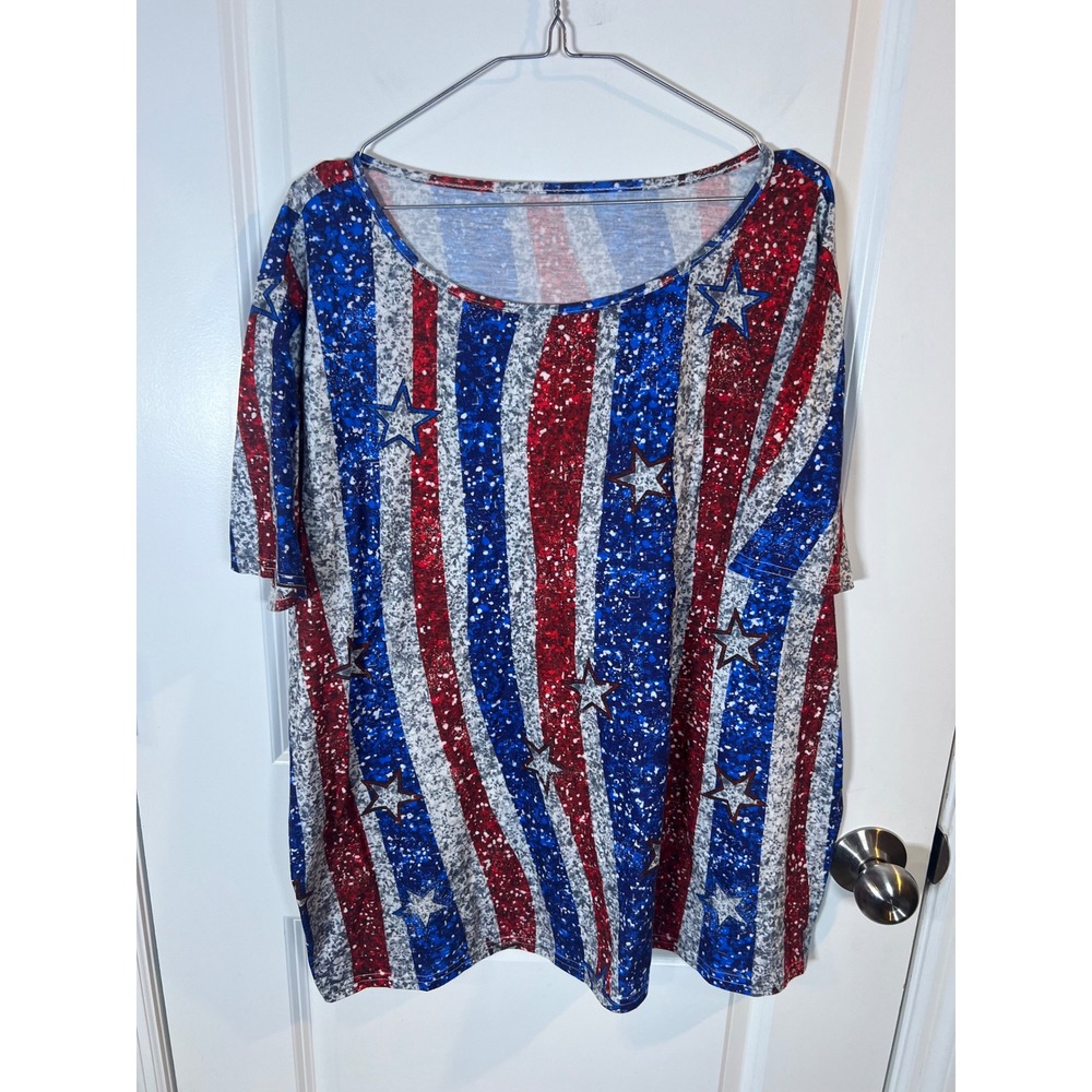 Unbranded Womens T-Shirt Stars and Stripes Patriotic Red White Blue 5XL